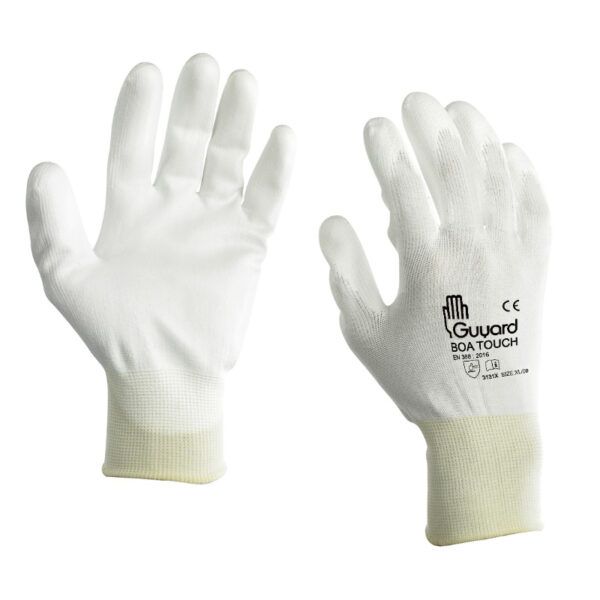 GUYARD BOA TOUCH White Polyamide Work Gloves, Size 9, Polyurethane Coating