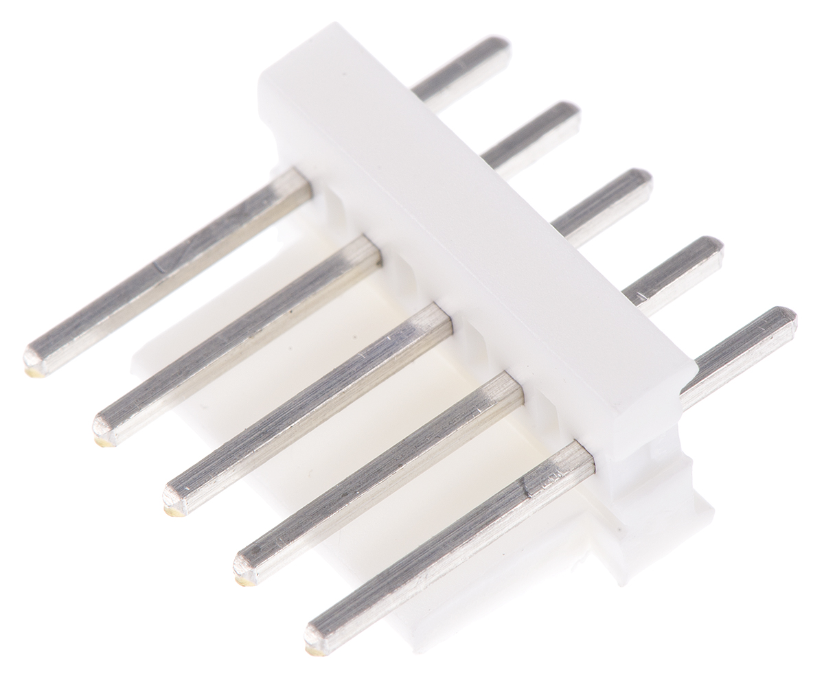 TE Connectivity MTA-100 Series Straight Through Hole Pin Header, 5 Contact(s), 2.54 mm Pitch, 1 Row, Unshrouded