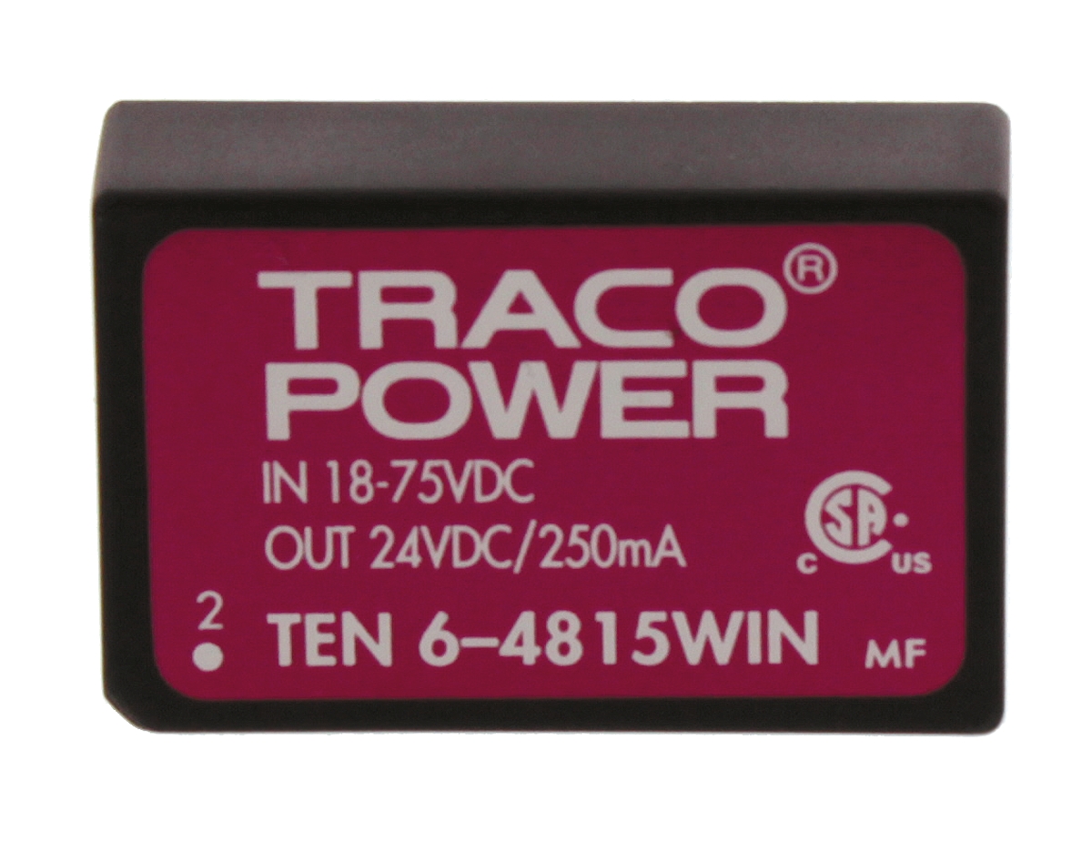 TRACOPOWER TEN 6WIN DC-DC Converter, 24V dc/ 250mA Output, 18 → 75 V dc Input, 6W, Through Hole, +85°C Max Temp