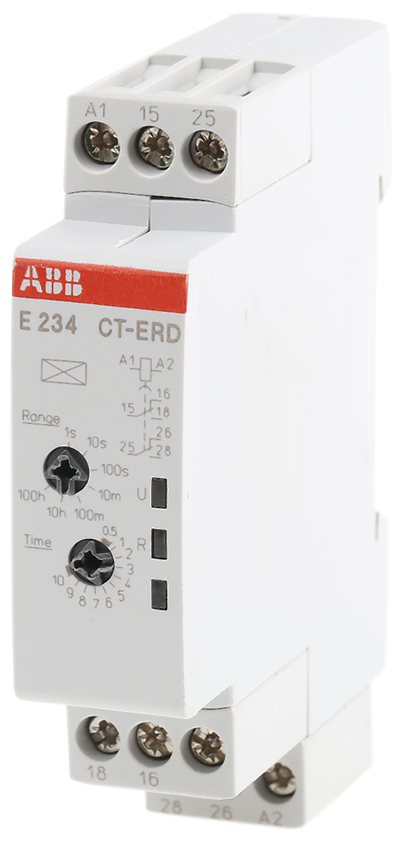 ABB 1SVR Series DIN Rail Mount Timer Relay, 24 → 240 V ac, 24 → 48V dc, 2-Contact, 0.05 s → 100h,