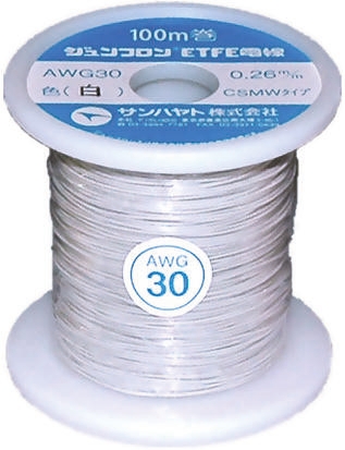 Sunhayato JUNFLON Series White 0.05 mm² Hook Up Wire, 30 AWG, 100m, ETFE Insulation, AWG30-100-W