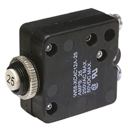 TE Connectivity Thermal Circuit Breaker - W58  Single Pole 50 V dc, 250V ac Voltage Rating, 25A Current Rating