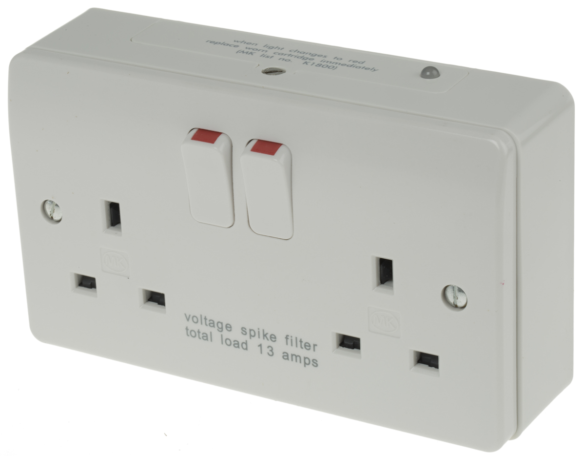 MK Electric Logic Plus White 2 Gang Plug Socket, 2 Poles, 13A, Type G - British, Indoor Use