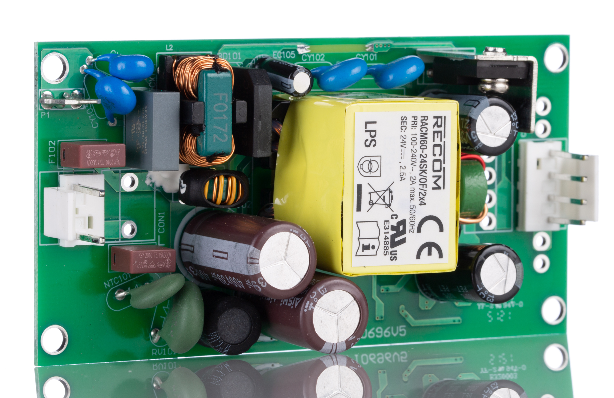 Recom Switching Power Supply, RACM60-24SK/OF/2x4, 24V dc, 2.5A, 60W, 1 Output, 80 → 264V ac Input Voltage