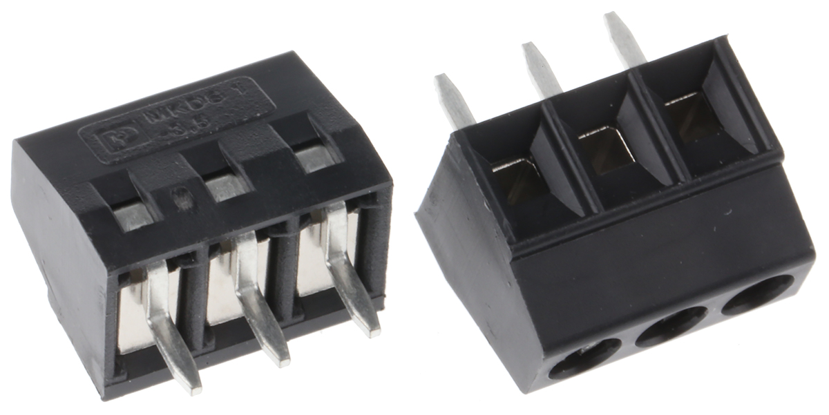 Phoenix Contact MKDS 1/3-3.5 HT BK Series PCB Terminal Block, 3.5mm Pitch, Through Hole Mount, Solder Termination