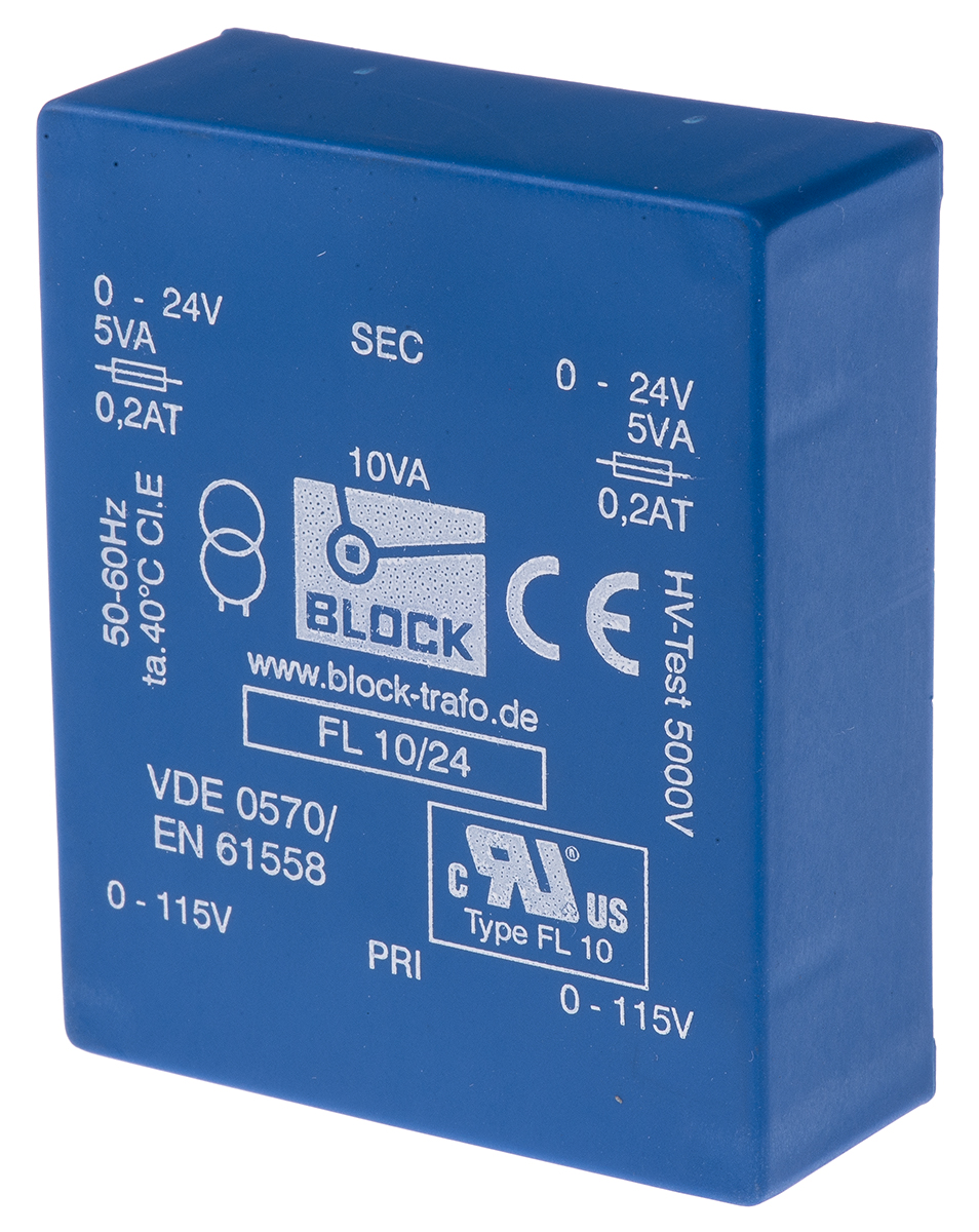 Block 24V ac 2 Output Through Hole PCB Transformer, 10VA
