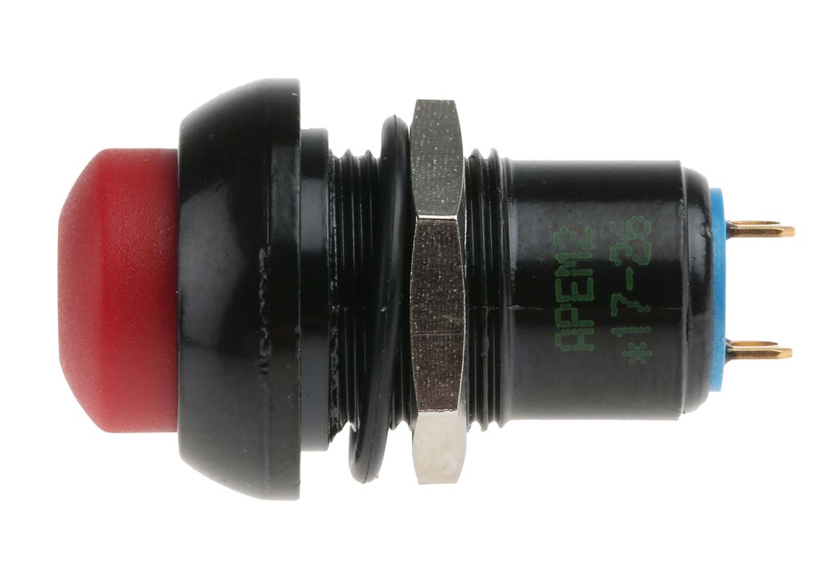 APEM Push Button Switch, Latching, Panel Mount, 12.9mm Cutout, 24V dc, IP67