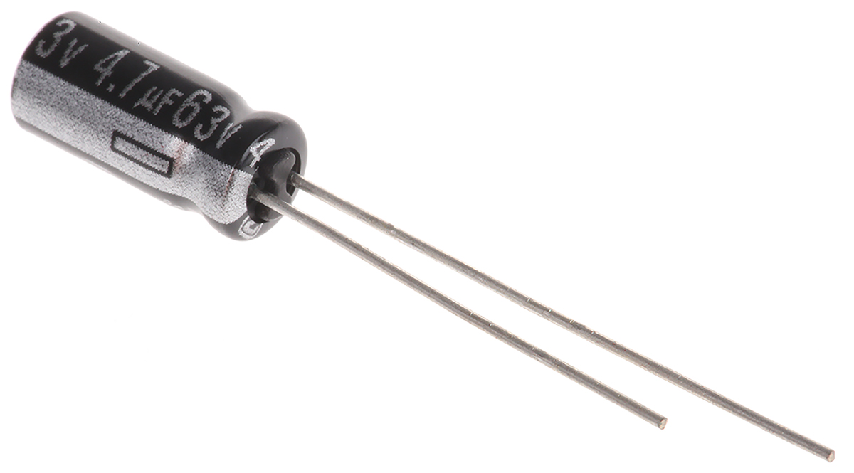 Panasonic 4.7μF Aluminium Electrolytic Aluminium Electrolytic Capacitor 63V dc, Radial, Through Hole - EEUEB1J4R7S