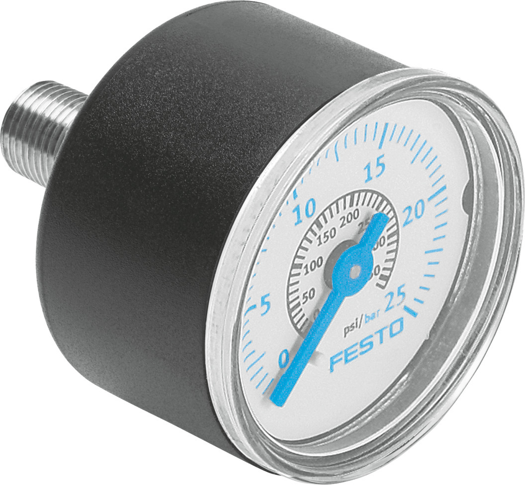 Festo G 1/4 Analogue Pressure Gauge 25bar Inline 25mm Outside Diameter