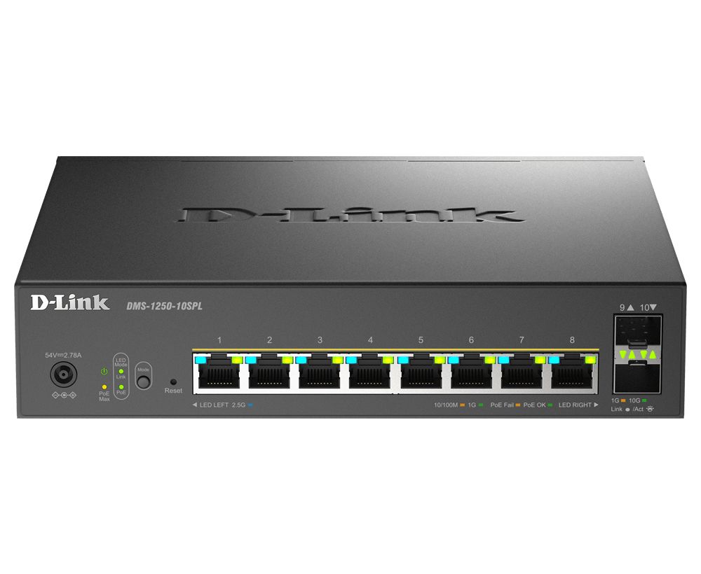 D-Link Multi-Gigabit Smart Managed PoE+ Switch with 2 x 10G SFP+ ports, Managed 10 Port Network Switch With PoE EU