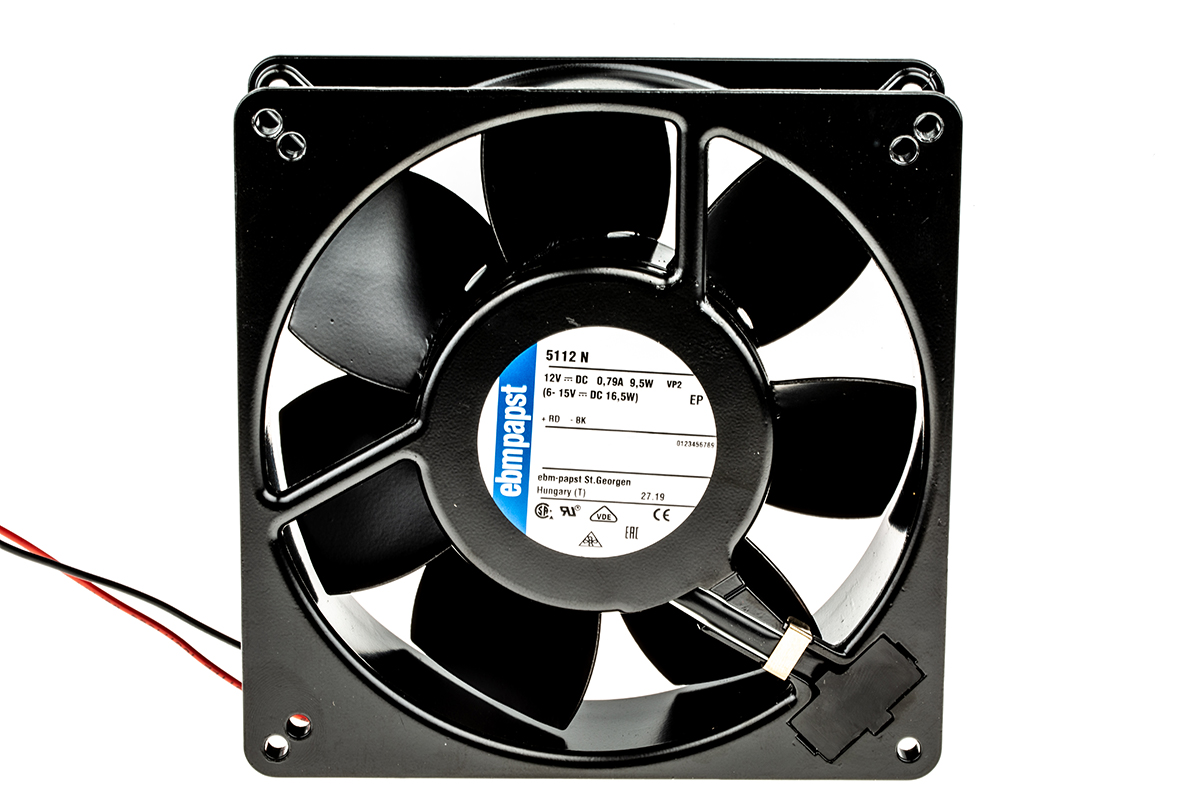 ebm-papst 5100 N Series Axial Fan, 12 V dc, DC Operation, 260m³/h, 9.5W, 790mA Max, 135 x 135 x 38mm