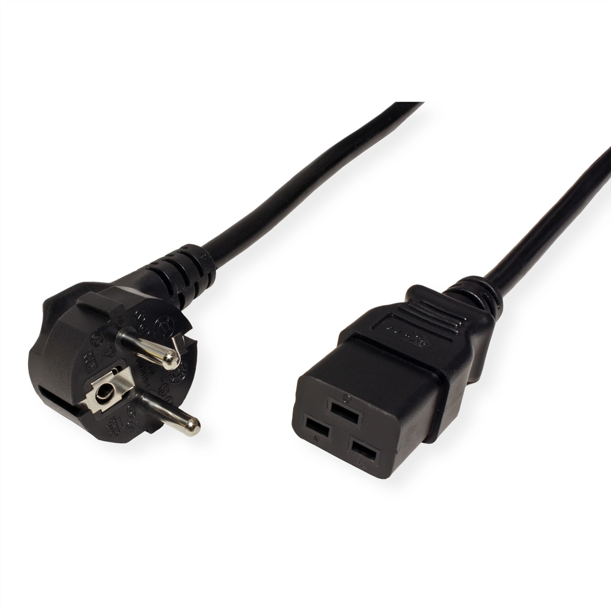 Roline Straight CEE 7/7 Plug to Straight IEC C19 Socket Power Cable, 2m