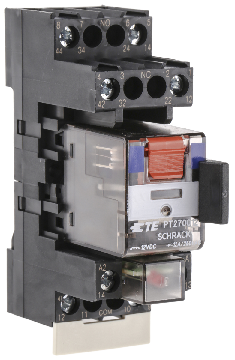 TE Connectivity DIN Rail Power Relay, 12V dc Coil, 12A Switching Current, DPDT