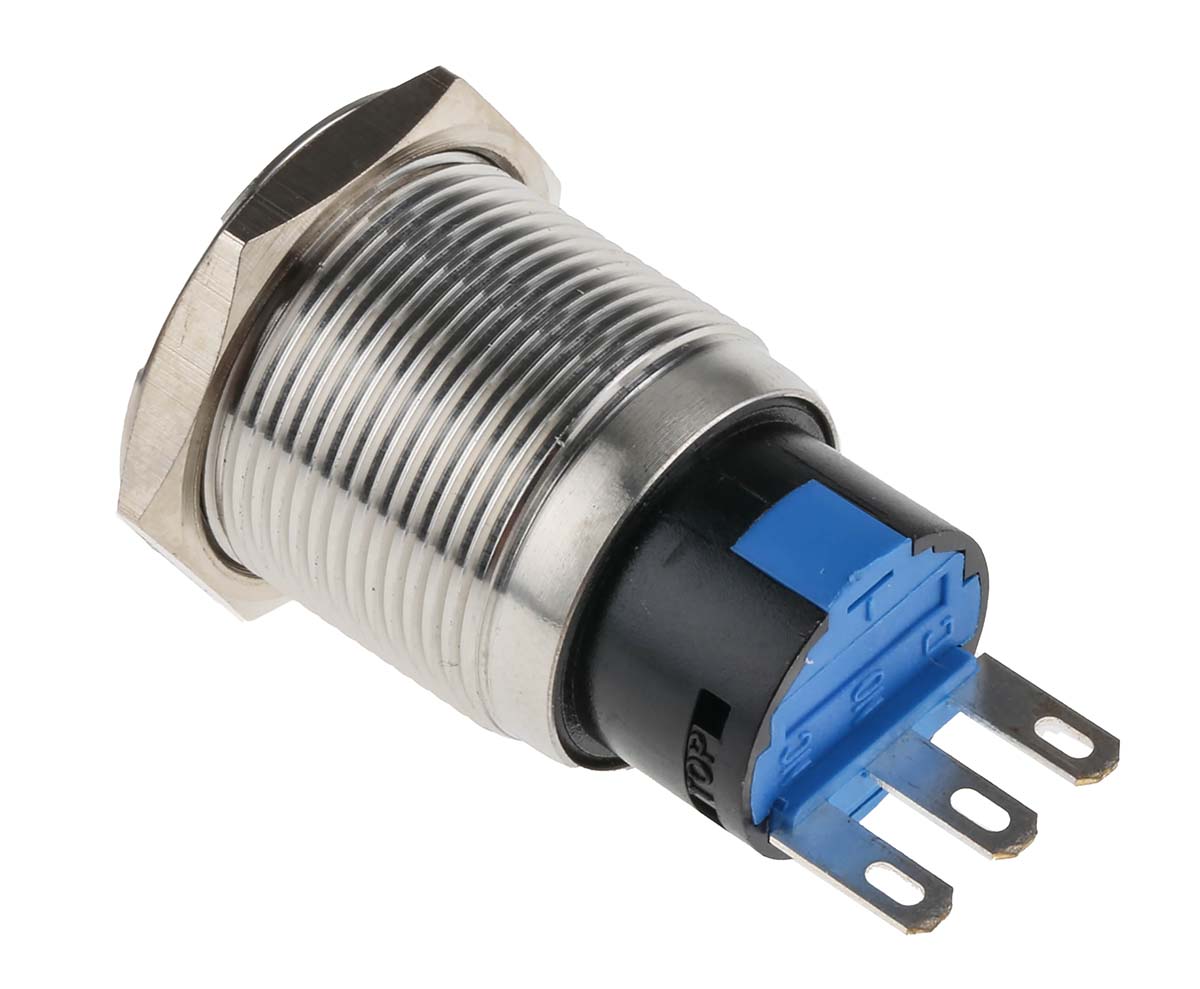RS PRO Push Button Switch, Momentary, Panel Mount, 19mm Cutout, SPDT, 250V ac, IP65, IP67