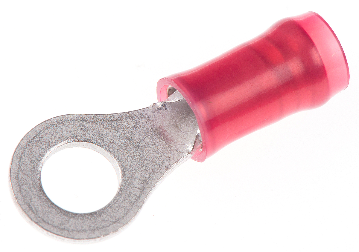TE Connectivity, PIDG Insulated Ring Terminal, M4 (#8) Stud Size, 0.26mm² to 1.65mm² Wire Size, Red