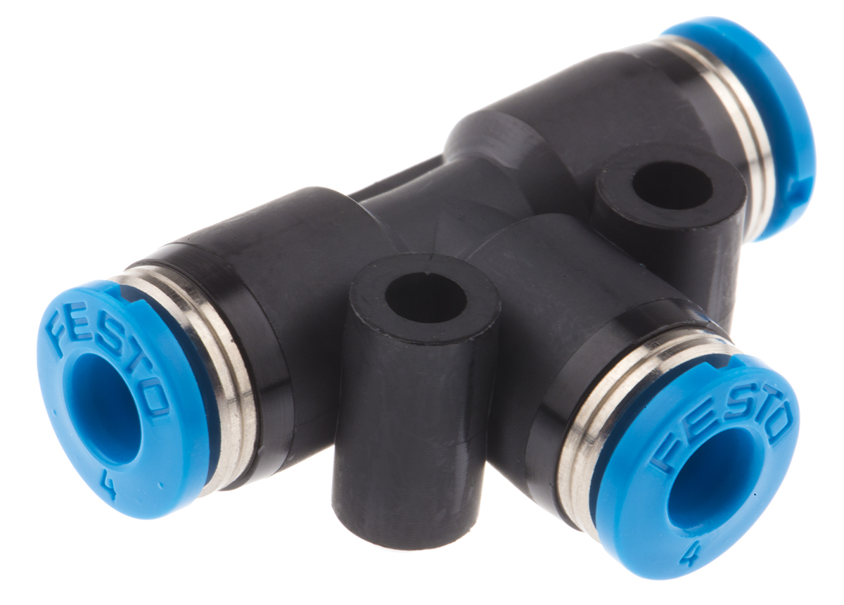 Festo QST Series Tee Tube-to-Tube Adaptor Push In 4 mm, Push In 4 mm to Push In 4 mm, Tube-to-Tube Connection Style,