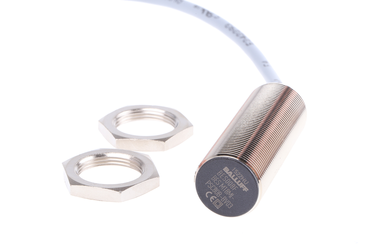 BALLUFF Inductive Threaded Barrel Proximity Sensor, M18, 8 mm Detection, PNP NO, 12 → 30 V dc