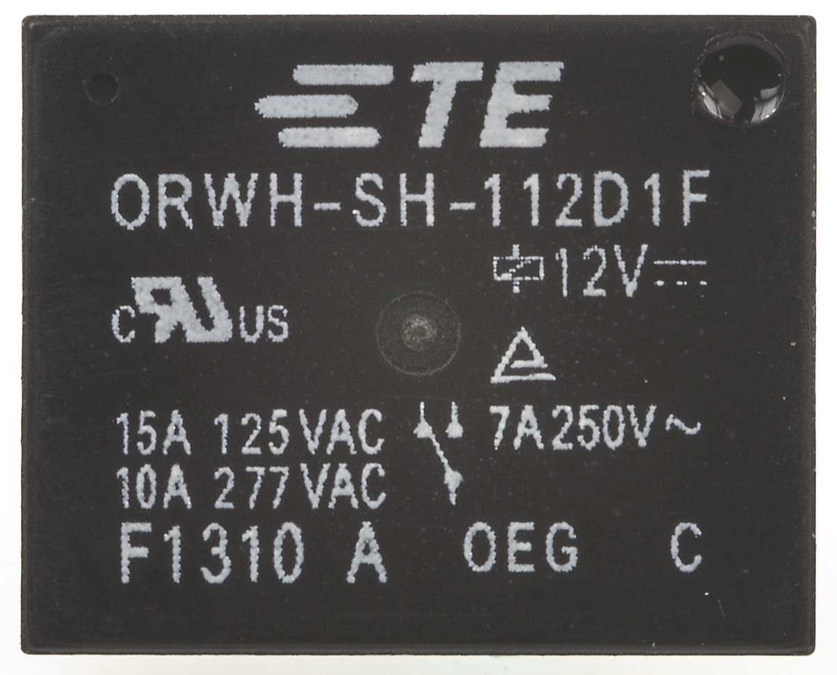 TE Connectivity PCB Mount Power Relay, 12V dc Coil, 10A Switching Current, SPDT