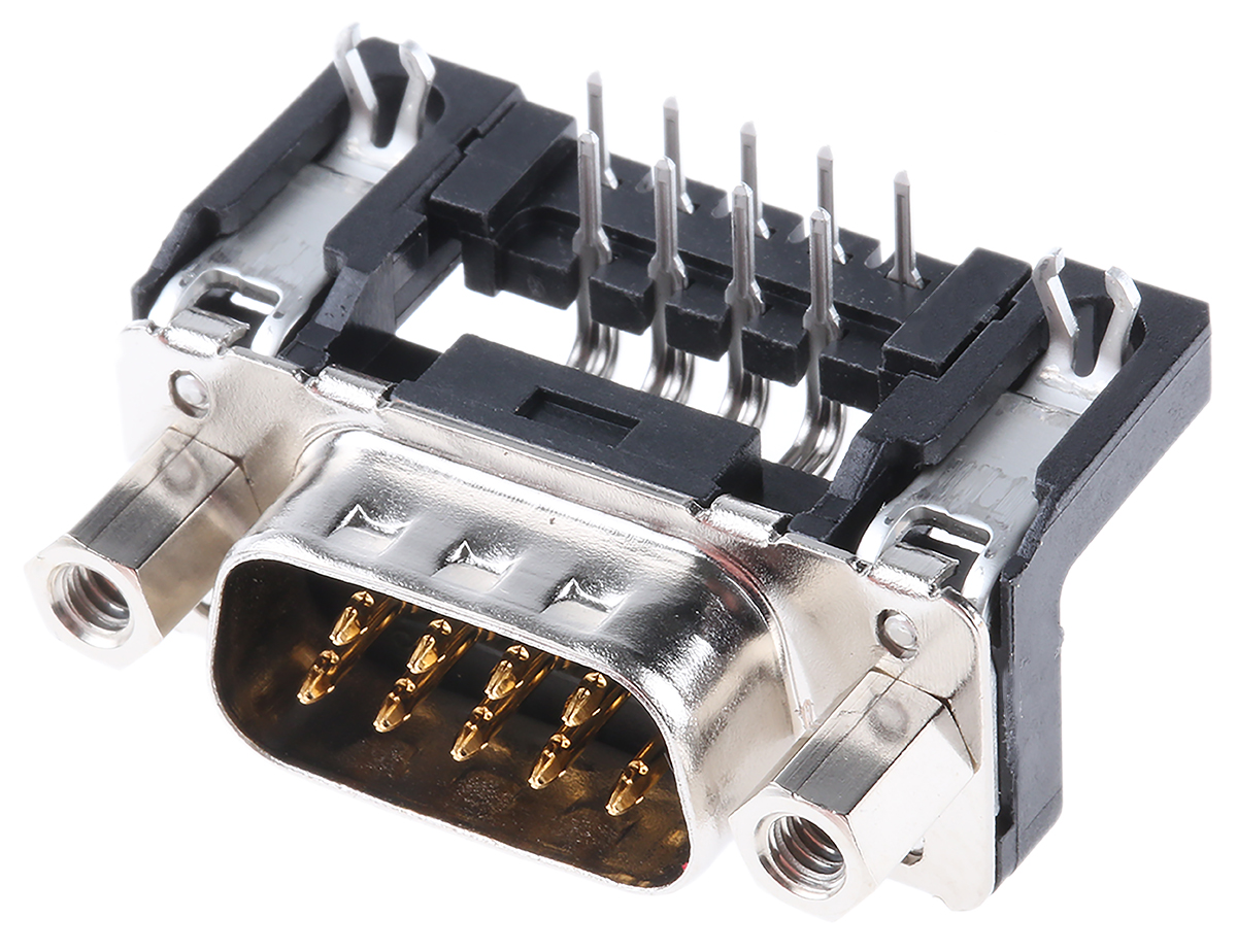 HARTING 9 Way Right Angle Through Hole D-sub Connector Plug, 2.74mm Pitch, with 4-40 UNC Female Screwlocks, Boardlocks