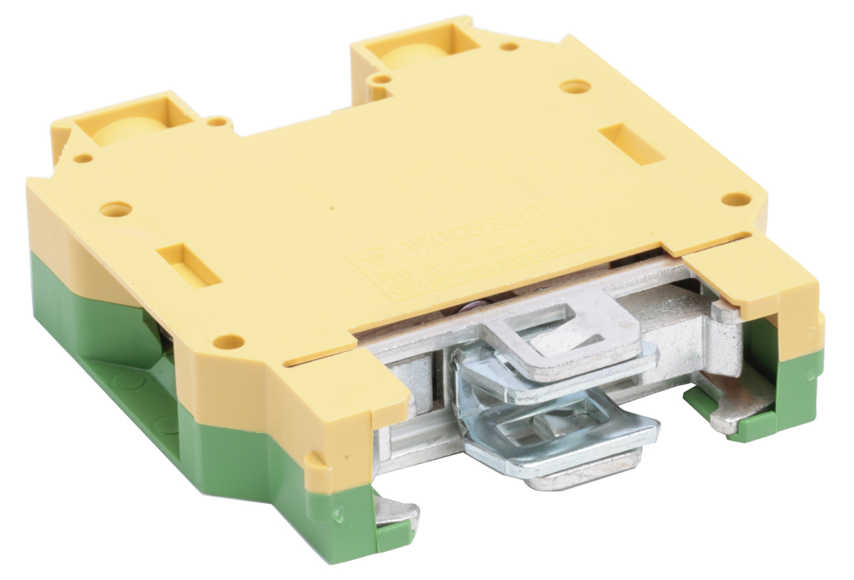 RS PRO 2-Way Earth Terminal Block, 35mm², 10 → 2 AWG Wire, Screw Down, Nylon Housing