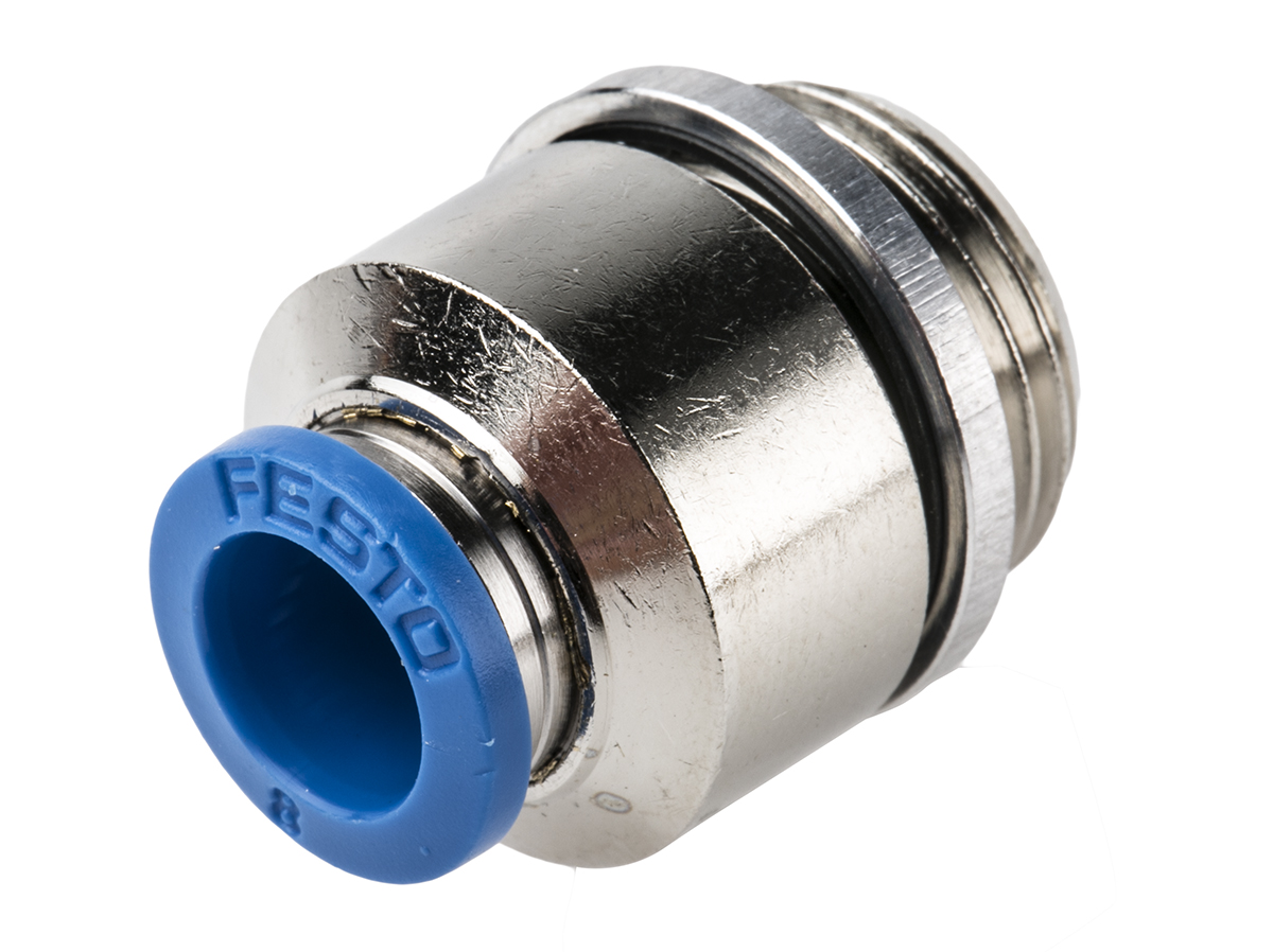 Festo QS Series Straight Threaded Adaptor, G 3/8 Male to Push In 8 mm, Threaded-to-Tube Connection Style, 186111