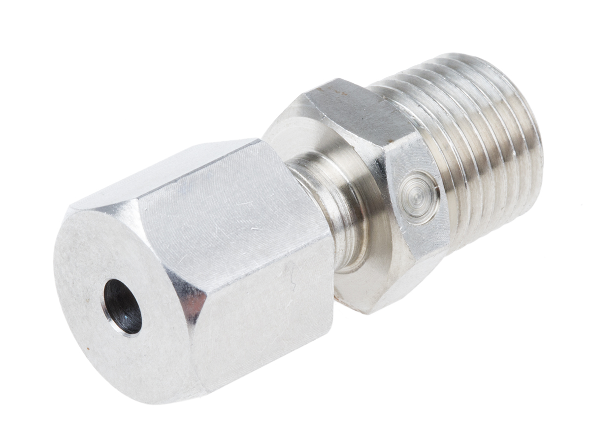 RS PRO 1/8 NPT Compression Fitting for Use with Thermocouple or PRT Probe, 3mm Probe, RoHS Compliant Standard