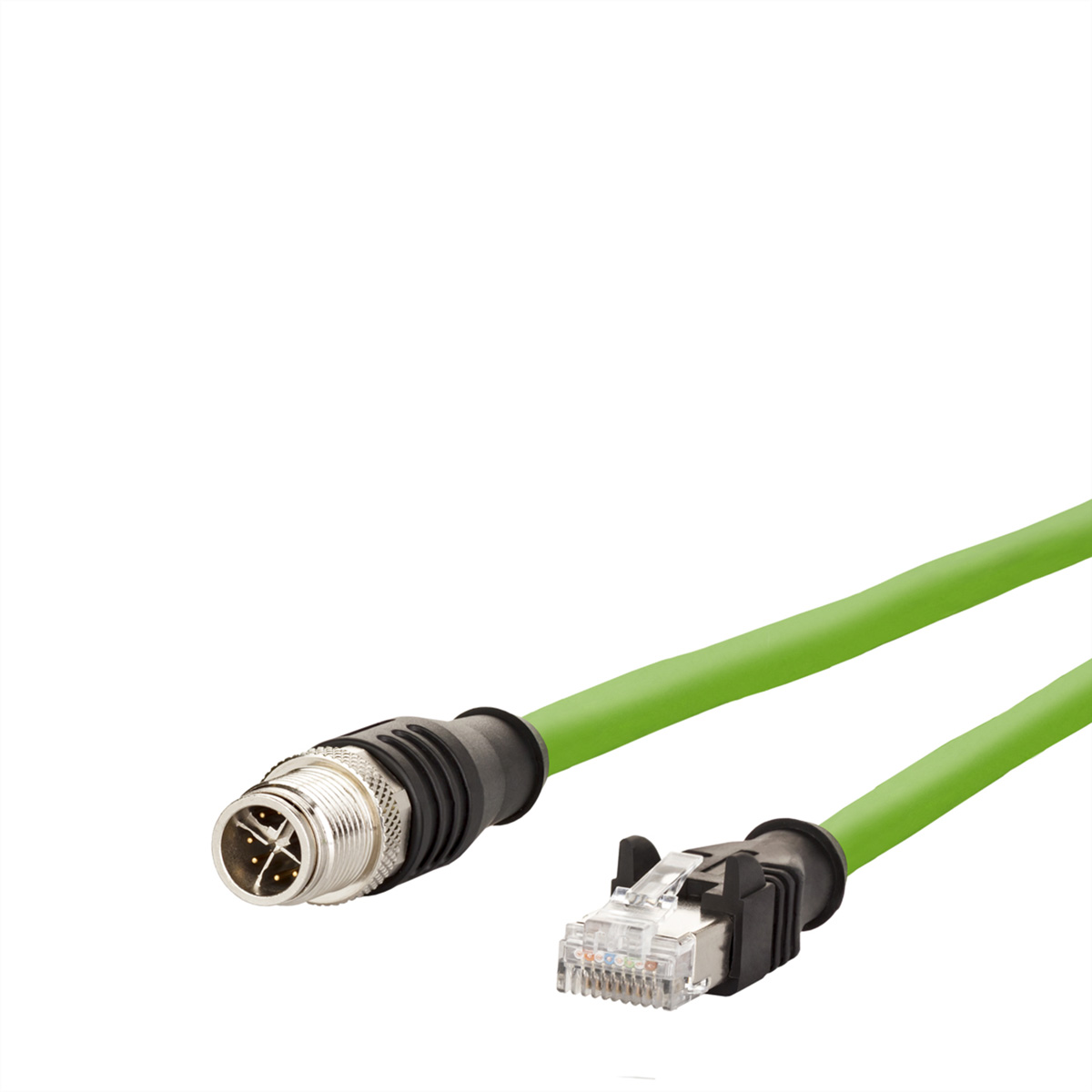 Metz-Connect30064263, 10m Cat6a, Green M12 to Male RJ45 Male, Shielded, Unterminated Polyurethane Sheath