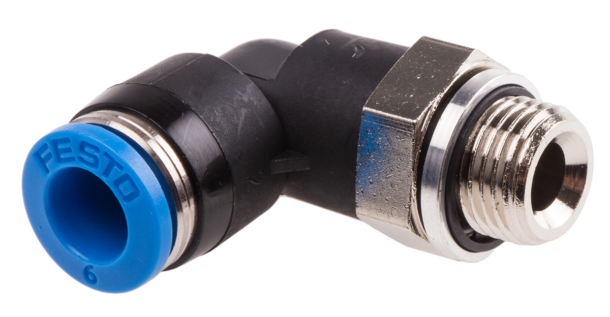 Festo QS Series Elbow Threaded Adaptor, G 1/8 Male to Push In 6 mm, Threaded-to-Tube Connection Style, 186117