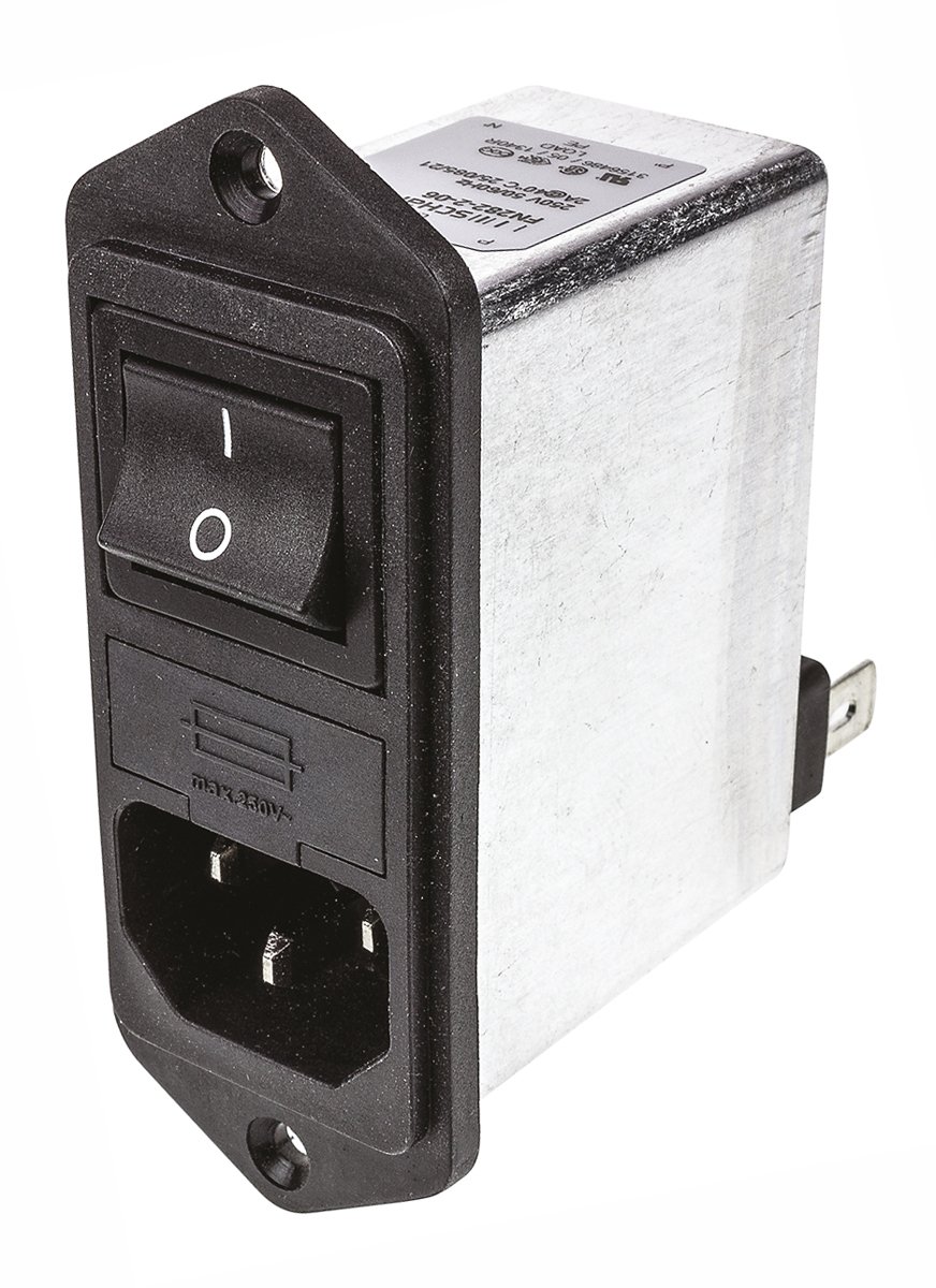 Schaffner 10A, 250 V Male Flange Mount IEC Inlet Filter 2 Pole FN282-10-06, Faston 2 Fuse