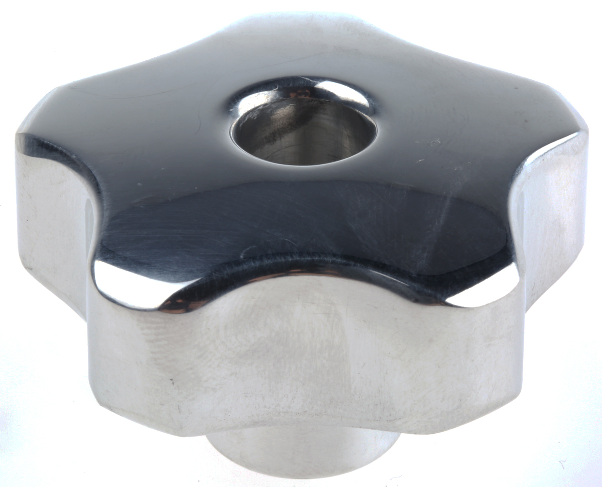 RS PRO Silver Multiple Lobes Clamping Knob, M10, Threaded Through Hole