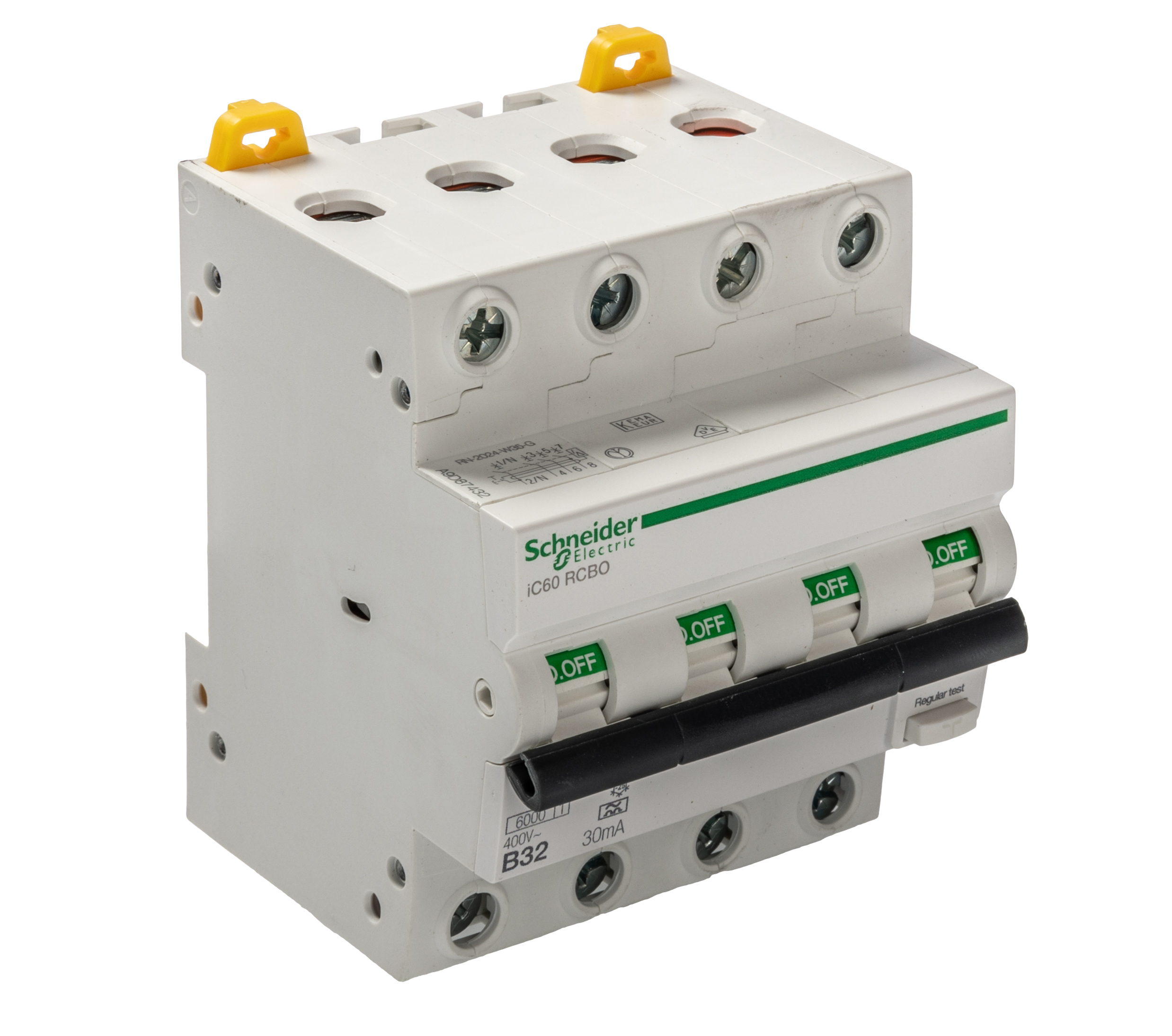 Schneider Electric RCBO, 32A Current Rating, 4P Poles, 30mA Trip Sensitivity, Acti 9 Range