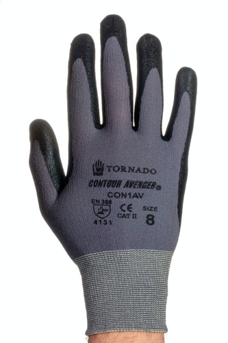 Tornado Contour Avenger Black, Grey Nylon Nylon Puncture & Tear Resistant Gloves, Size 7, Polymer Coating