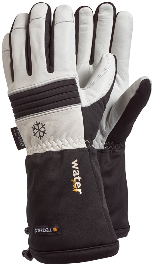 Tegera Black, White Thinsulate Leather Work Gloves, Size 9
