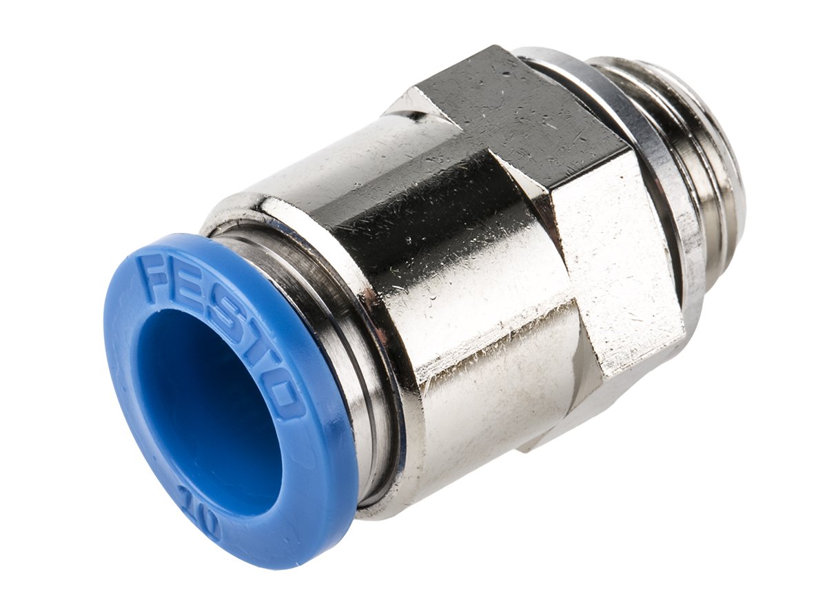 Festo QS Series Straight Threaded Adaptor, G 1/4 Male to Push In 10 mm, Threaded-to-Tube Connection Style, 186101