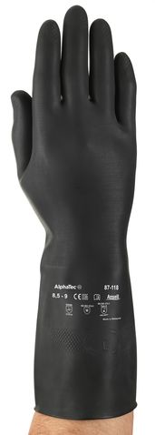 Ansell 87-118 Black Polyamide Latex Work Gloves, Size 9.5, Latex Coating