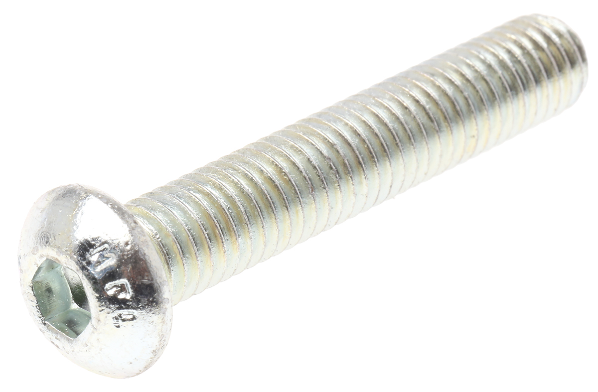 RS PRO Bright Zinc Plated Steel Hex Socket Button Screw, ISO 7380, M8 x 45mm