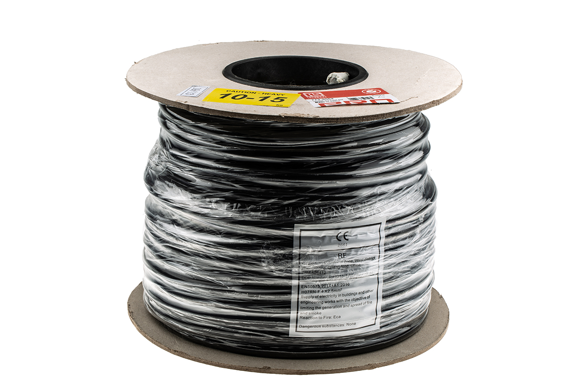 RS PRO 2.5 mm² 4 Core Power Cable, H07RN-F, Black CPE, 50m