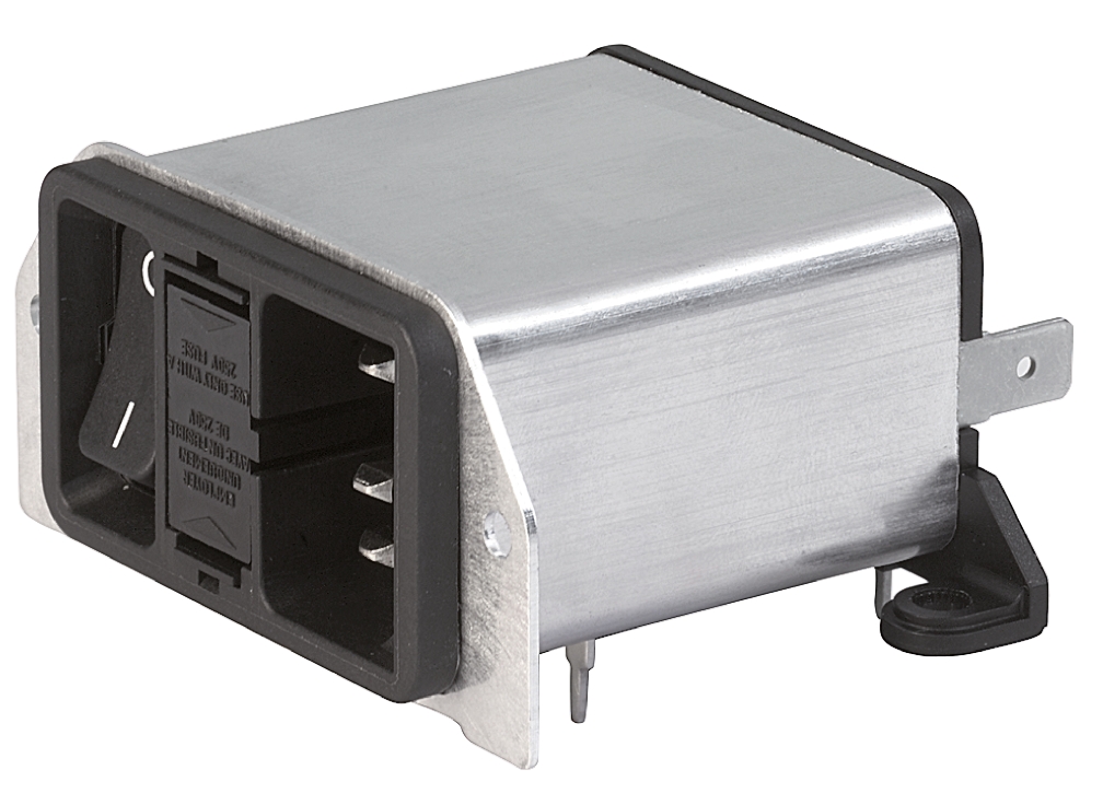 Schurter 2A, 250 V ac Male Through Hole Filtered IEC Connector 2 Pole DD22.2121.1111, Solder 2 Fuse
