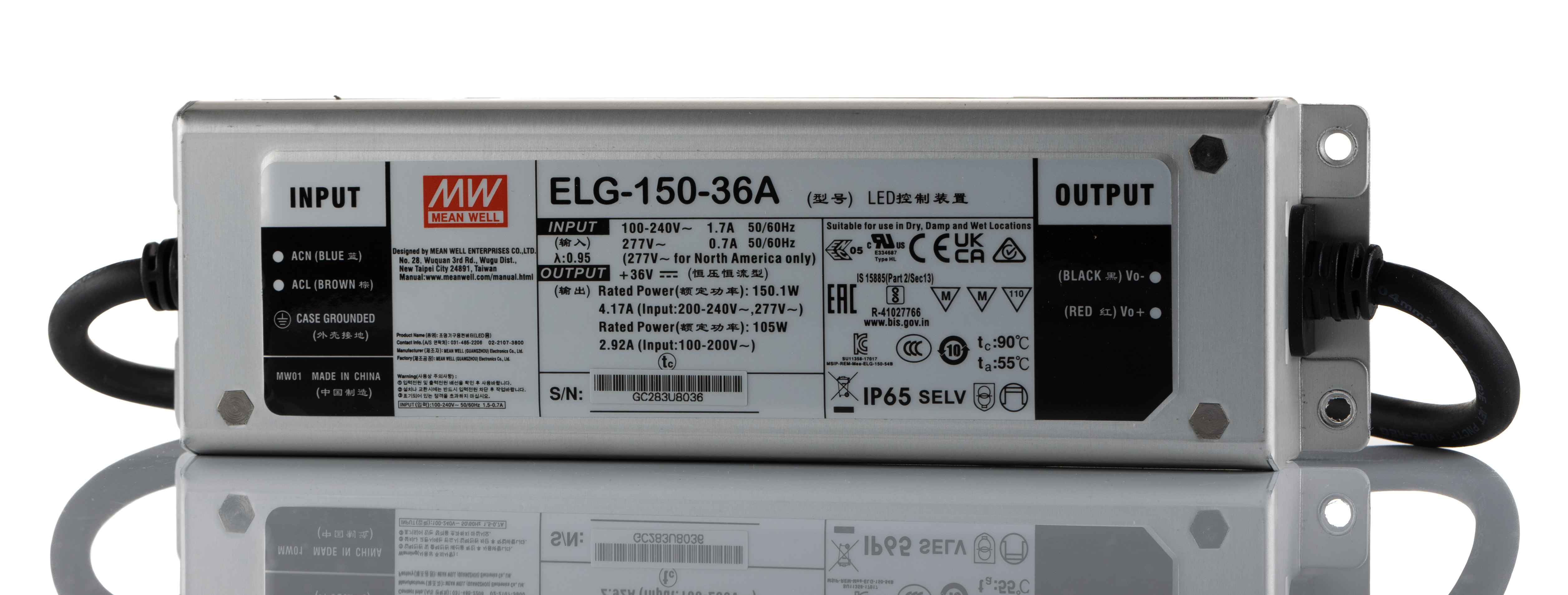 MEAN WELL LED Driver, 36V Output, 150W Output, 5A Output, Constant Current / Constant Voltage Dimmable