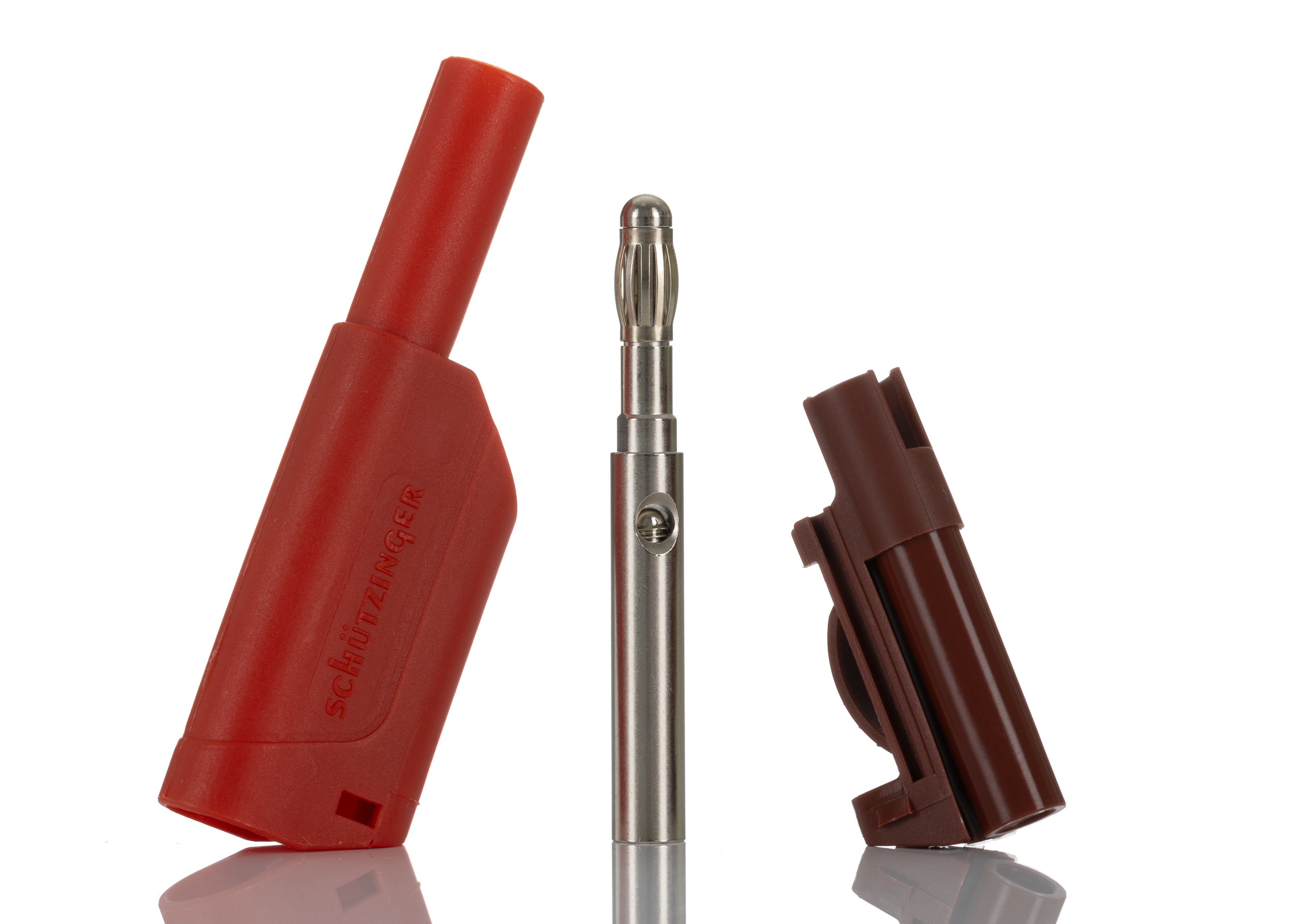 Schutzinger Red Male Banana Plug, 4 mm Connector, Solder Termination, 32A, 1kV, Nickel Plating