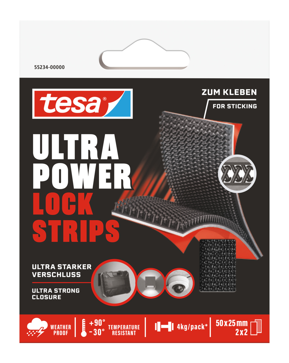 Tesa Adhesive, Self engaging Black Hook & Loop Tape, 25mm x 50mm