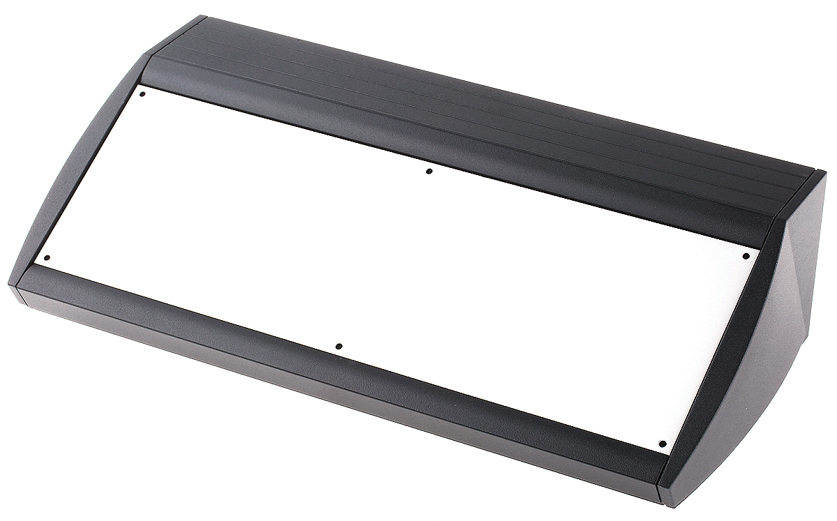 METCASE Unidesk Series Black Aluminium Desktop Enclosure, Sloped Front, 400 x 200 x 102mm