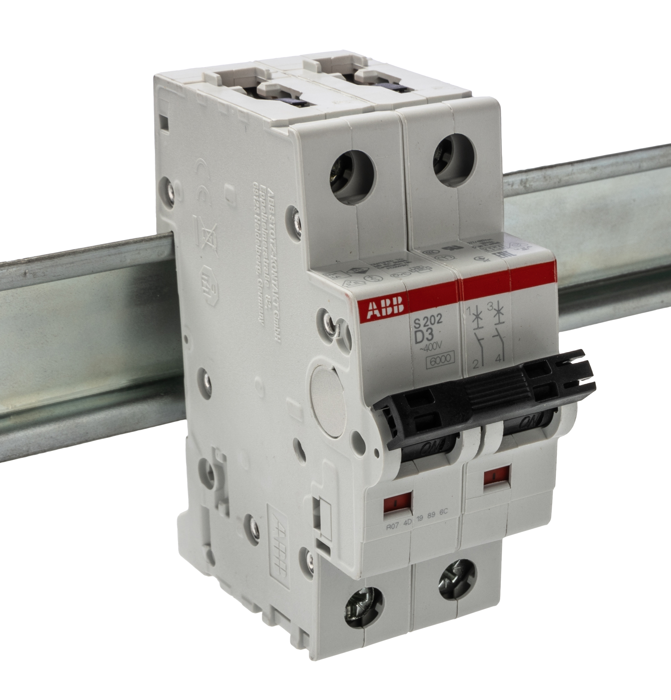 ABB System Pro M Compact S200 MCB, 2P, 3A Curve D, 400V AC, 125V DC, 10 kA Breaking Capacity