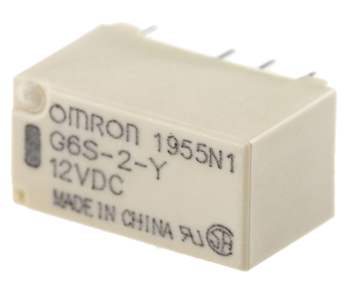 Omron PCB Mount Signal Relay, 12V dc Coil, 2A Switching Current, DPDT