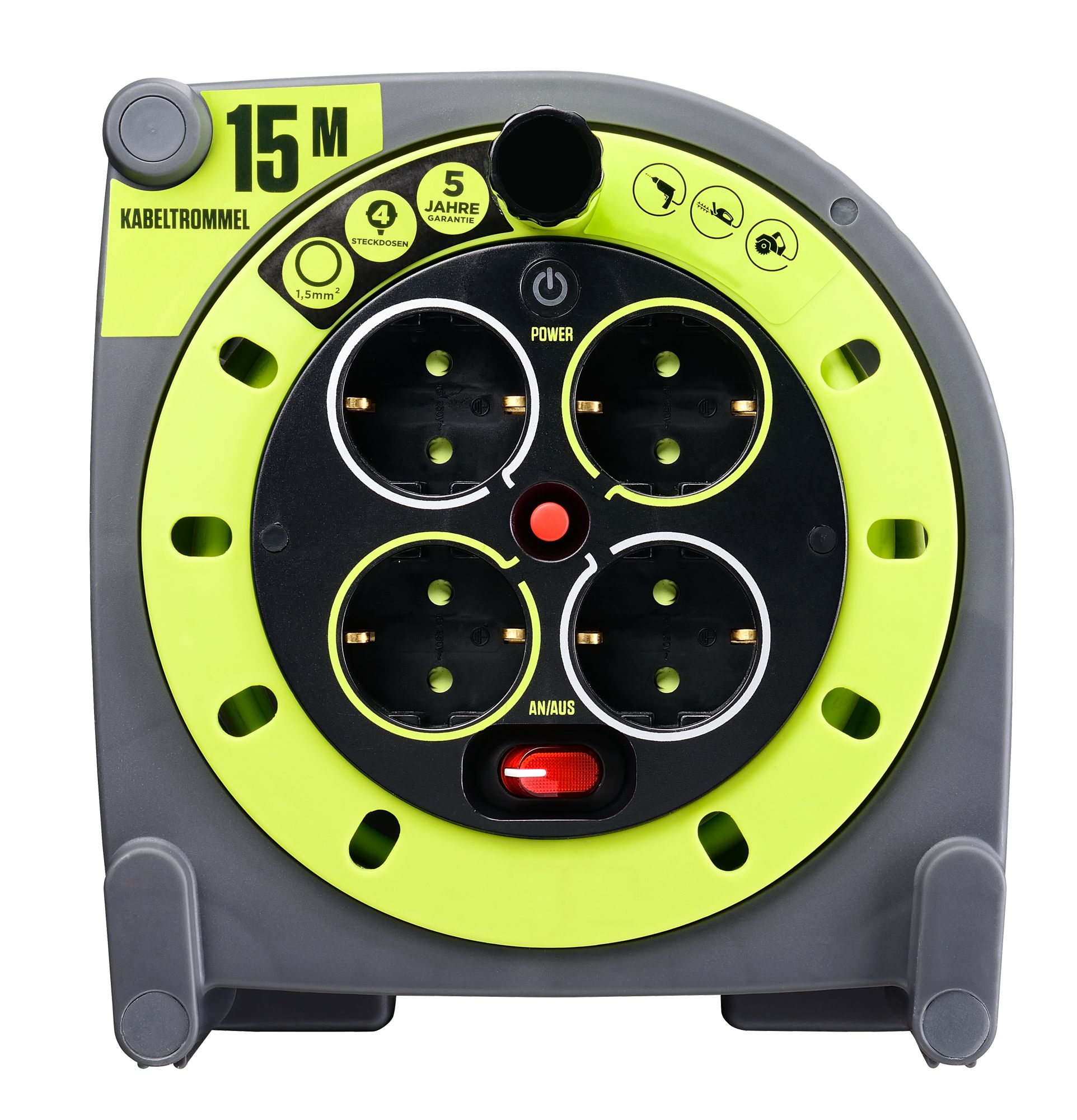 RS PRO 15m 4 Socket Type F - German Schuko Cable Reel Open Reel, 240 V