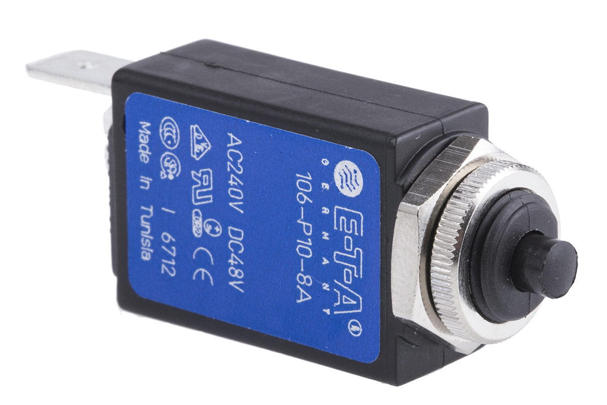 ETA Thermal Circuit Breaker - 106  Single Pole 240V Voltage Rating Panel Mount, 8A Current Rating