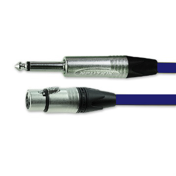 Van Damme Female 3 Pin XLR to Male 6.35mm Mono Jack  Cable, Blue, 5m