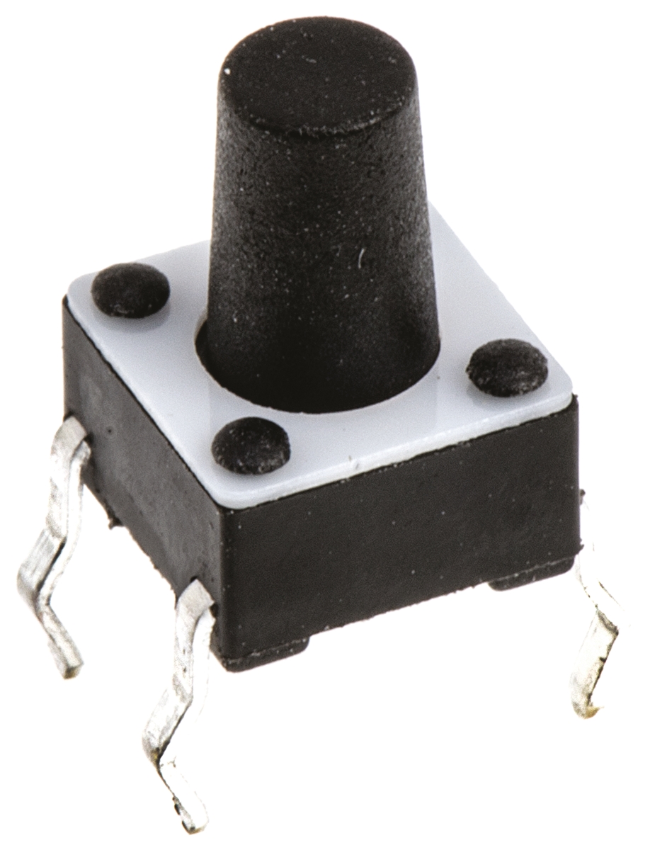 TE Connectivity Black Button Tactile Switch, SPST 50 mA @ 24 V dc 4.9mm Through Hole