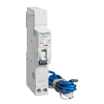 Schneider Electric RCBO, 25A Current Rating, 1P+N Poles, 30mA Trip Sensitivity, Type B, Acti9 Range