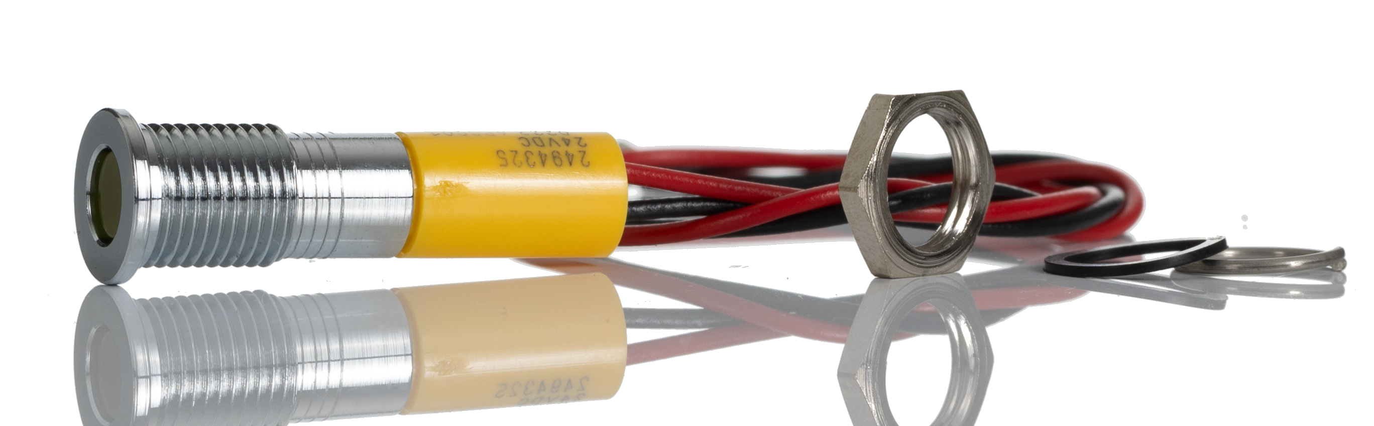 RS PRO Yellow Panel Mount Indicator, 24V dc, 8mm Mounting Hole Size, Lead Wires Termination, IP67